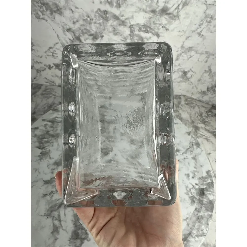 Vintage Blown Bubble Art Glass Vessel Mid Century Modern Vase Clear Rectangular‎